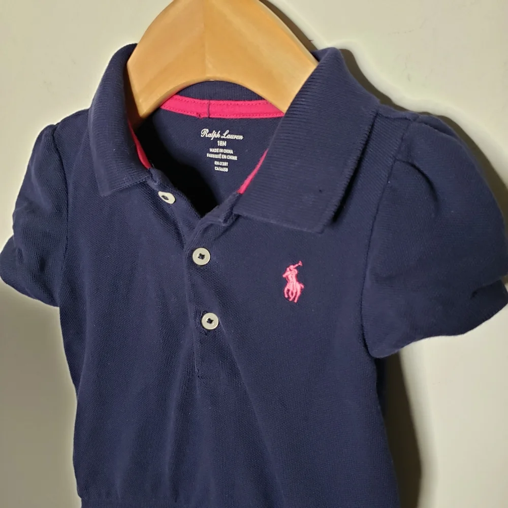 Ralph Lauren 18 Months Navy Blue Short Sleeve Preppy Polo Flutter Skirt Dress